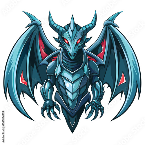 Blue Armored Dragon with Red Accents