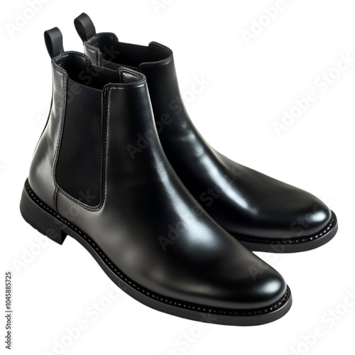 Stylish black leather boots isolated on a transparent background, showcasing their sleek design and durable craftsmanship for fashion and footwear displays. photo