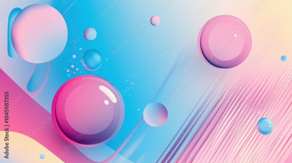 Abstract 3D geometric shapes in pink and blue gradient tones with circular elements. Futuristic design with bubbles and lines Abstract 3D geometric shapes in pink and blue gradient tones with circular elements. Futuristic design with bubbles and lines