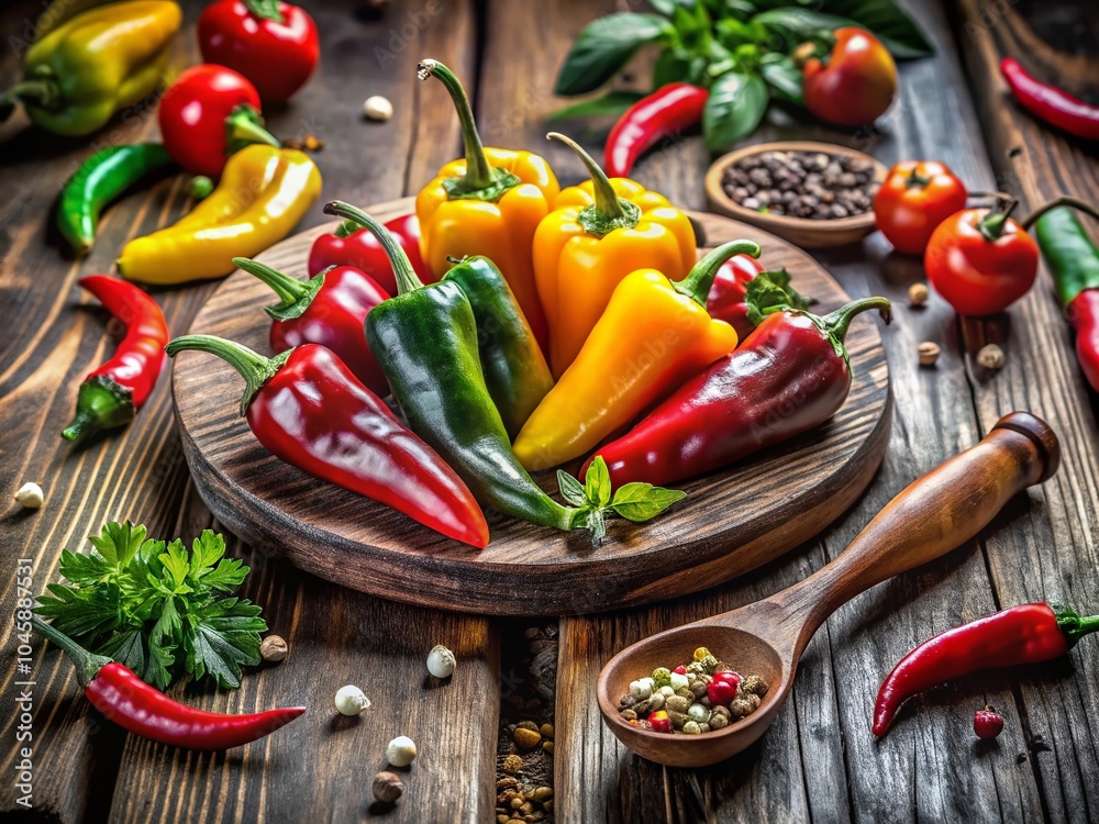 Vibrant CMYK Chili Peppers in a Colorful Arrangement for Stunning Food Photography Vibrant CMYK Chili Peppers in a Colorful Arrangement for Stunning Food Photography