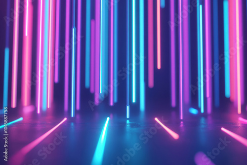 Dynamic glowing neon lines in pink, blue, and purple. Futuristic abstract light effect