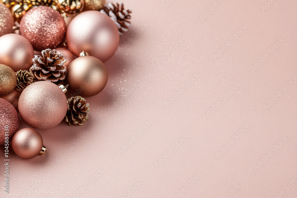 Christmas ornaments with pinecones on glitter background Christmas ornaments with pinecones on glitter background