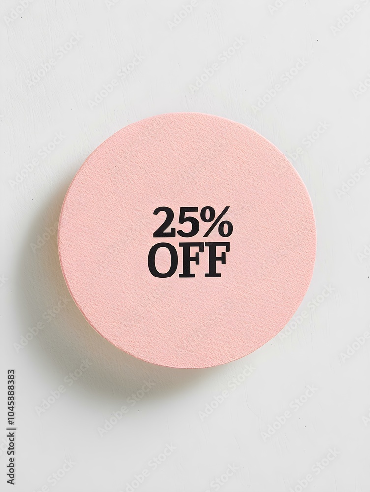 Black '25% OFF' Text on a Peach Fuzz Round Paper Note. White Background Black '25% OFF' Text on a Peach Fuzz Round Paper Note. White Background
