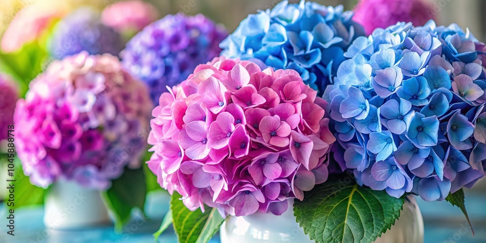 Fototapeta premium Vibrant Hydrangea Blooms in Elegant Product Photography for Floral Decor and Home Styling