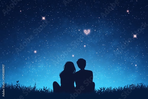 A couple sitting under a starry sky, enjoying a romantic moment.