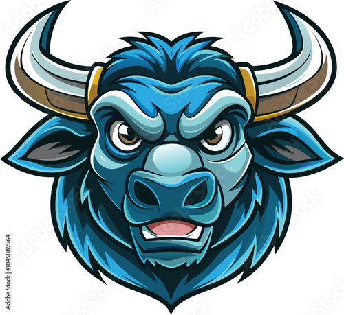 Angry Blue Bull Mascot Head Illustration