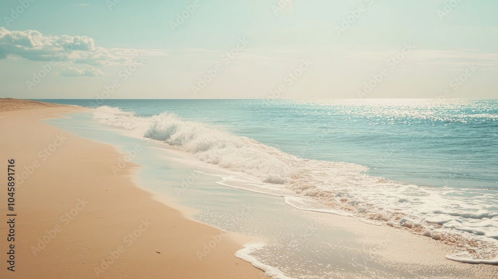 Serene beach with gentle waves and endless horizon, perfect for relaxation and escape. Sunny day enhances tranquility and coastal beauty. Serene beach with gentle waves and endless horizon, perfect for relaxation and escape. Sunny day enhances tranquility and coastal beauty.