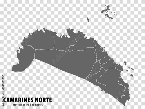 Blank map Camarines Norte of Philippines. High quality map Province of Camarines Norte with districts on transparent background for your web site design, logo, app, UI.  Republic of the Philippines.  