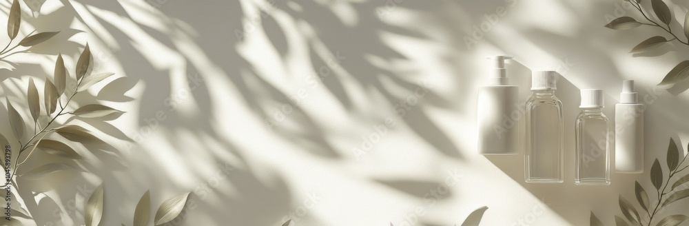 Fototapeta premium White bottles with natural shadows.