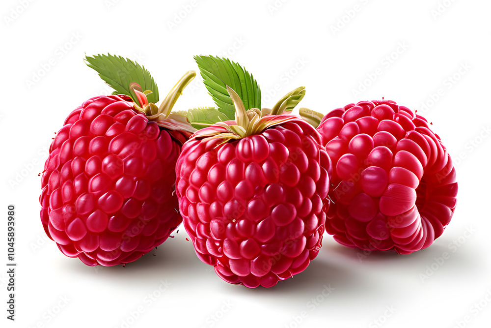 Raspberry leaves red berries pink isolated white background closeup packaging advertisement eco organic object 3d studio photoshoot summer fruit macro illustration Raspberry leaves red berries pink isolated white background closeup packaging advertisement eco organic object 3d studio photoshoot summer fruit macro illustration
