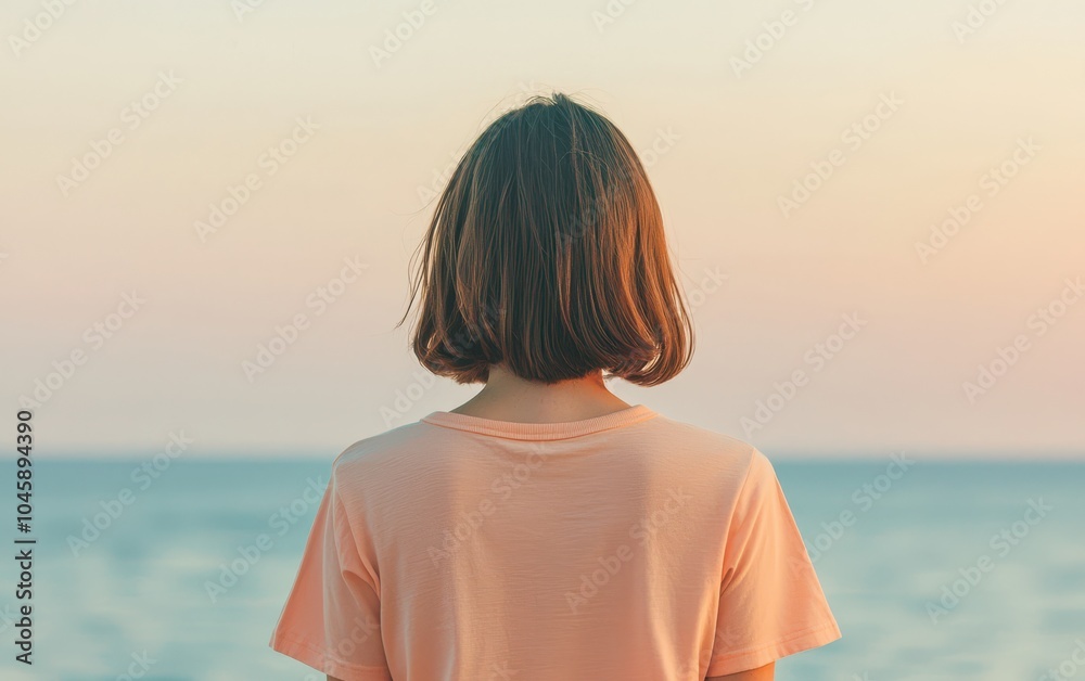 Obraz premium Person gazing at the ocean during sunset, reflective and peaceful moment.
