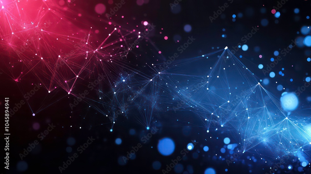 Abstract digital network with red and blue glow and bokeh. Abstract digital network with red and blue glow and bokeh.