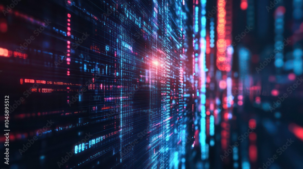 Abstract digital background with glowing lines of binary code, representing data and technology. Abstract digital background with glowing lines of binary code, representing data and technology.