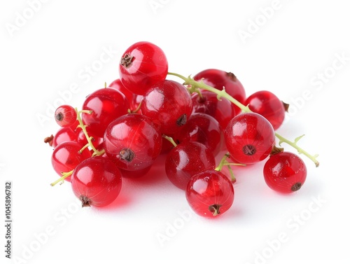 A cluster of red currants on a white background