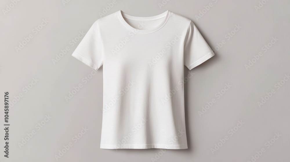Plain white t-shirt displayed against a neutral background. Plain white t-shirt displayed against a neutral background.