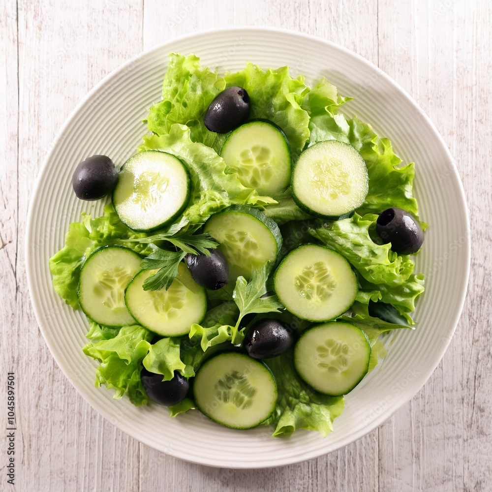 green salad with cucumber and olives, AI generated green salad with cucumber and olives, AI generated