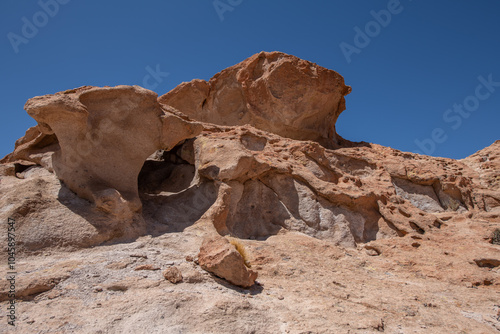 Volcanic rock near the Chilean border, Bolivia, beauty of South America. Rocks in the desert