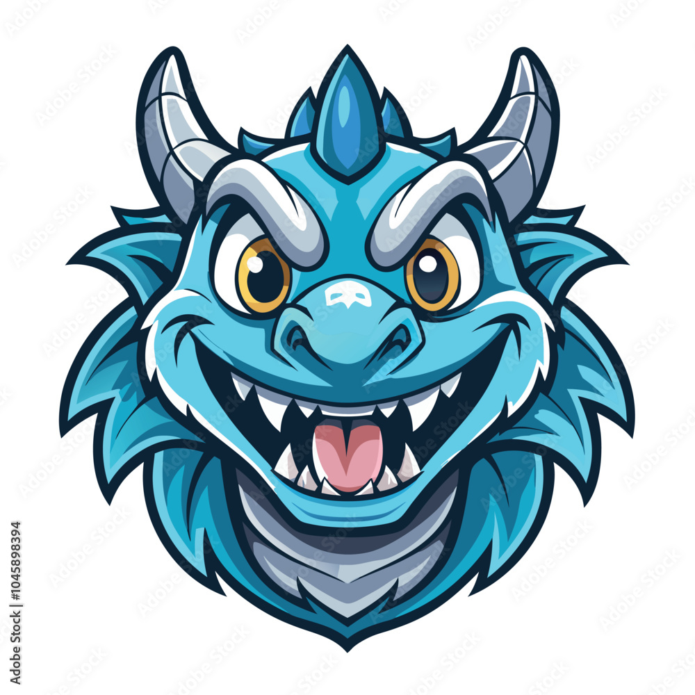 Ferocious Blue Dragon Mascot Cartoon Illustration Ferocious Blue Dragon Mascot Cartoon Illustration