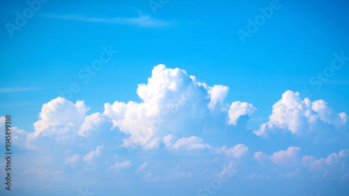 Fluffy clouds in a partly cloudy sky add charm and depth to a clean copy space background making it perfect for any visual project