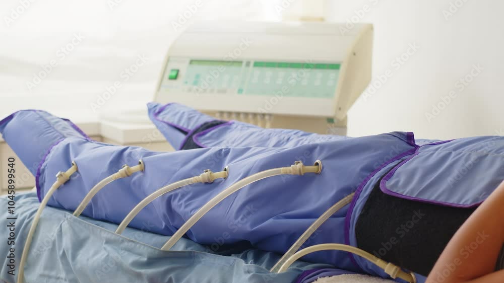 Relaxing compression therapy session for improved circulation in a wellness clinic