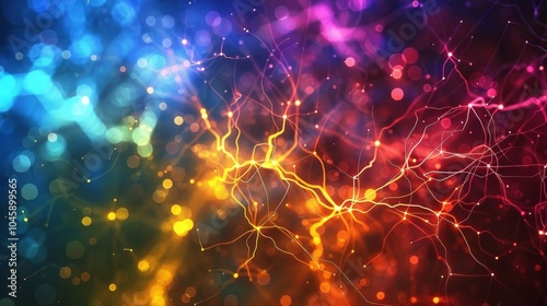 A futuristic depiction of brain cells with digital and holographic elements