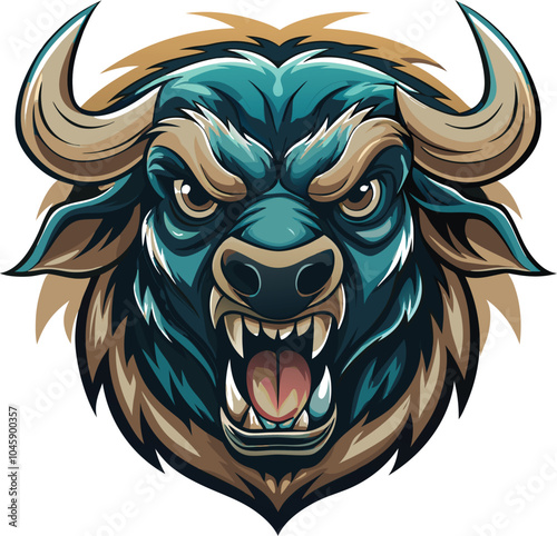 Ferocious Blue Bull Head Illustration