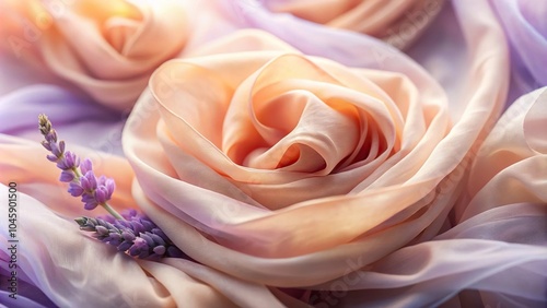 Soft layers of lavender and peach resembling delicate folds of silk scarf catching morning light Macro