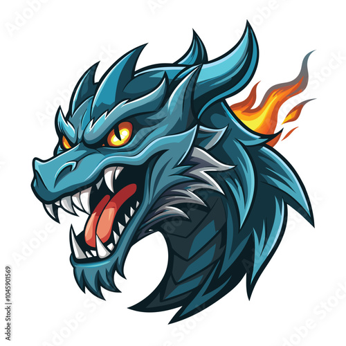 Fiery Blue Dragon Head Illustration Design