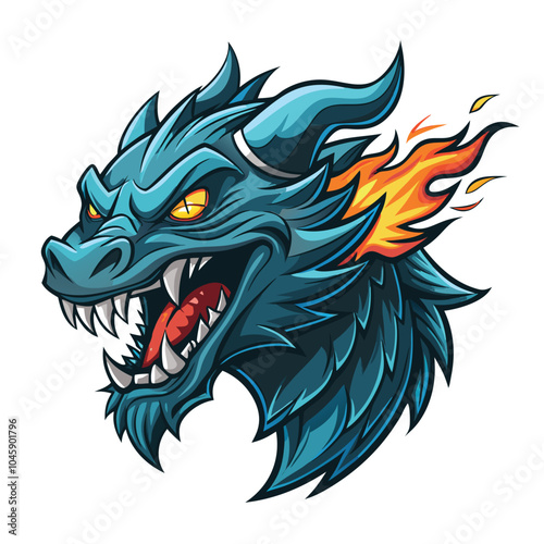 Wallpaper Mural Ferocious Blue Dragon Head with Flame Torontodigital.ca