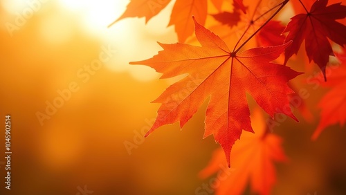 Autumn maple leaves in the sun. Atmospheric. Autumn postcard. copy space