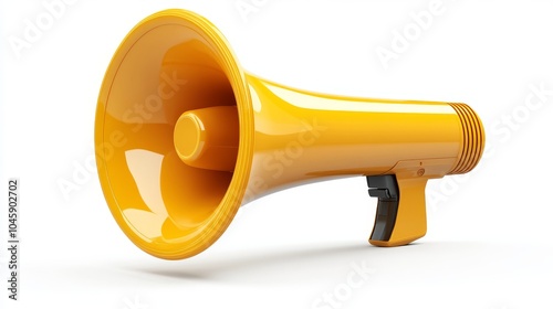 A bright yellow megaphone isolated on a white background.