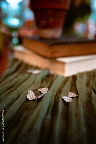 Heart shaped book confetti and books