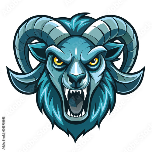 Ferocious Blue Ram Head with Horns