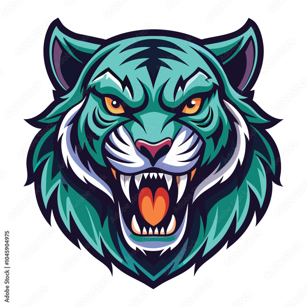 Fototapeta premium Ferocious Teal Tiger Mascot Head Illustration