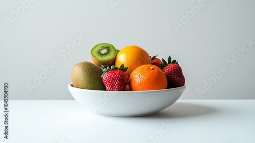 Bowl of Fresh Fruit with Oranges, Strawberries, and Kiwi