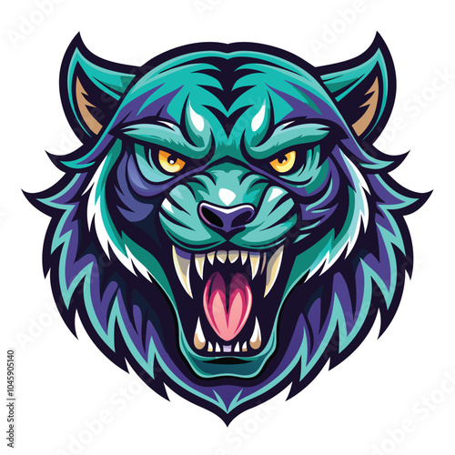 Ferocious Blue Tiger Mascot Head Illustration