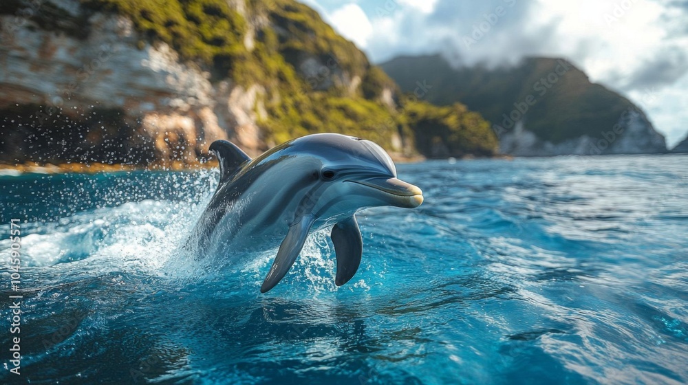 Obraz premium Dolphin jumping in ocean waves.
