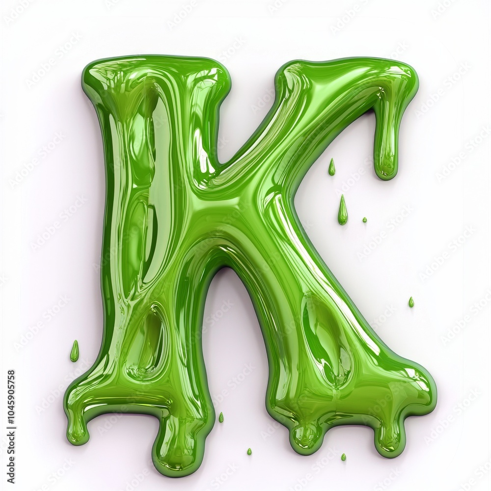 Gooey Green Letter K, 3D Render, Liquid, Glossy, Dripping, Green, 3D Gooey Green Letter K, 3D Render, Liquid, Glossy, Dripping, Green, 3D