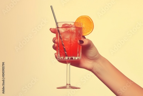 Hand Holding a Glass of Aperol Spritz with an Orange Slice, Close-up, Vintage Tone, Summer Drink, Aperol Spritz, Cocktails, Drinks