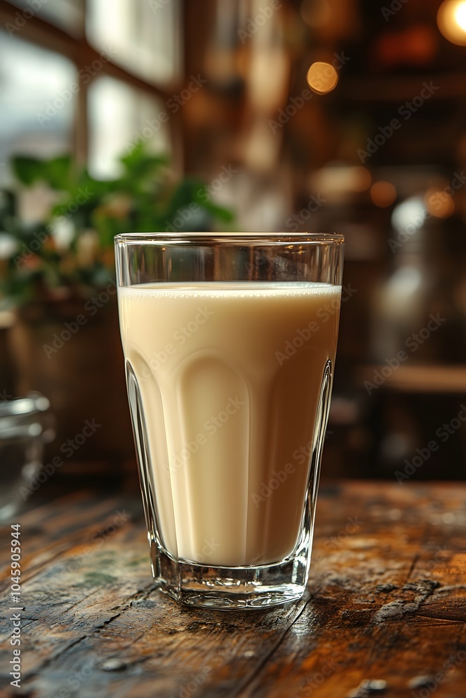 Fresh Glass Of Milk On Rustic Wooden Table Fresh Glass Of Milk On Rustic Wooden Table