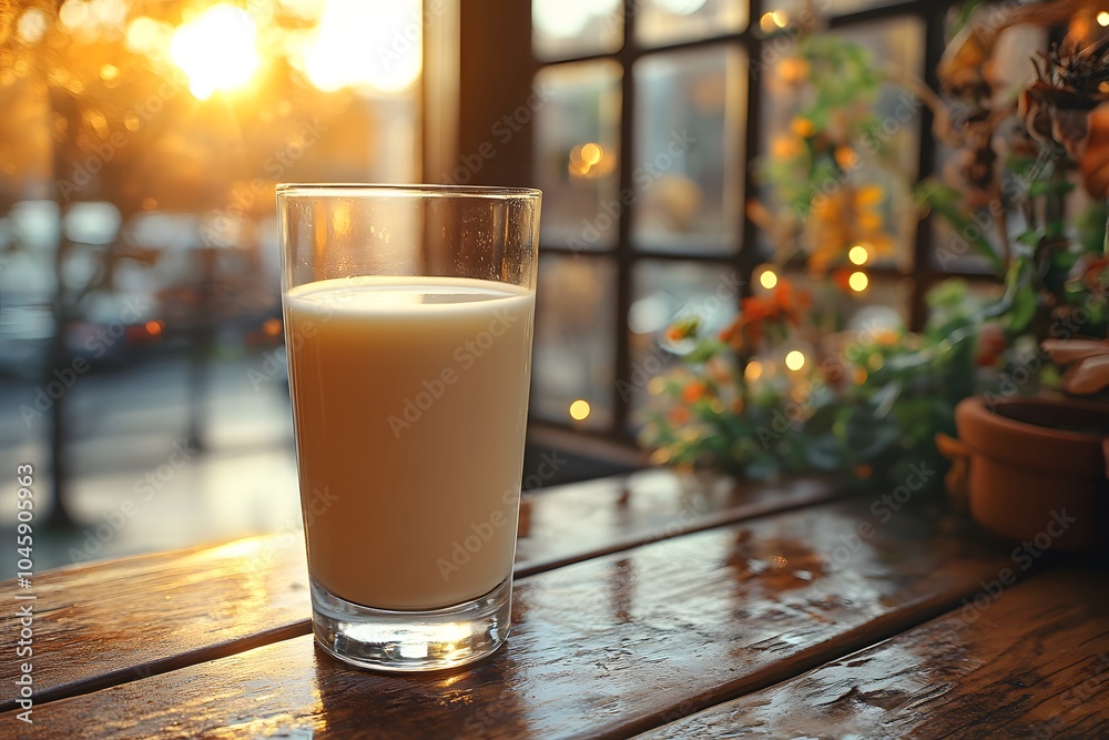 Fresh Glass Of Milk On Wooden Table Fresh Glass Of Milk On Wooden Table
