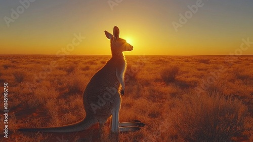 Kangaroo silhouette at sunset. photo