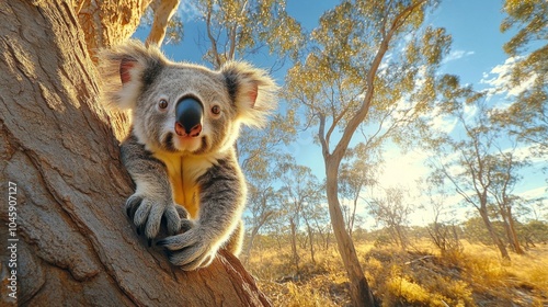 A cute koala on a tree.