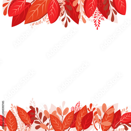 Vector isolated square frame of red dry alder autumn leaves. Border for text and lettering. Isolated flat illustration with brown plants for design, greeting card, banner, board, flyer, sale, poster