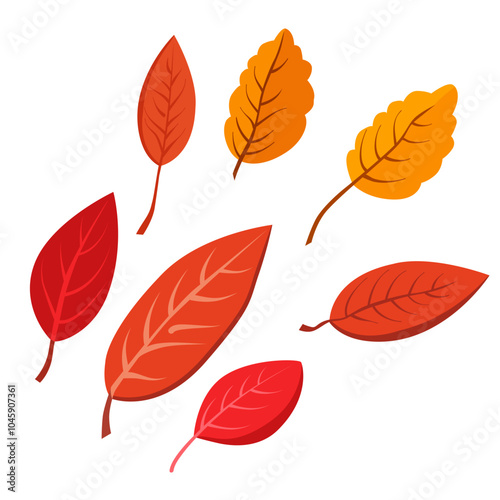 Set of vector autumn yellow dry leaves. Clipart is on white background. Isolated flat illustration with brown plants for design, greeting card, banner, board, flyer, sale, poster