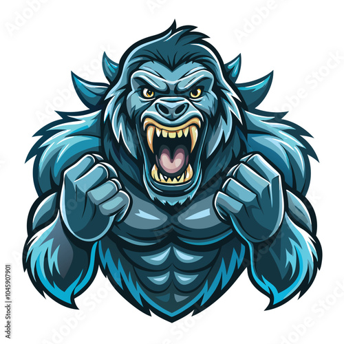 Ferocious Blue Gorilla Mascot Illustration photo