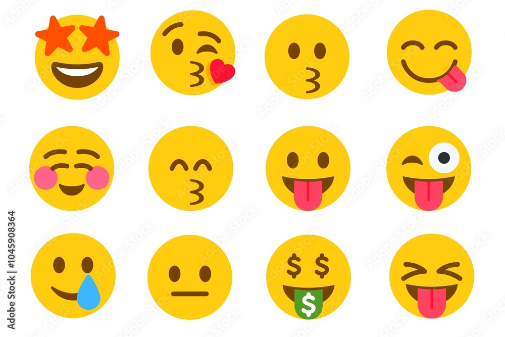 Yellow emoticons set on white background, vector illustration. Yellow emoticons set on white background, vector illustration.