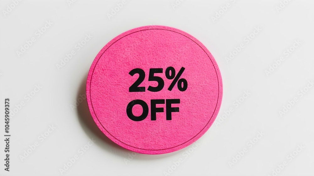 Black '25% OFF' Text on a Pink Round Paper Note. White Background with Copy Space Black '25% OFF' Text on a Pink Round Paper Note. White Background with Copy Space
