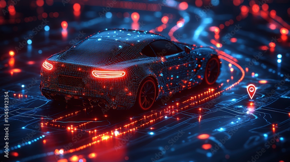 An isometric illustration of an SUV car the image highlights the combination of technology and travel An isometric illustration of an SUV car the image highlights the combination of technology and travel