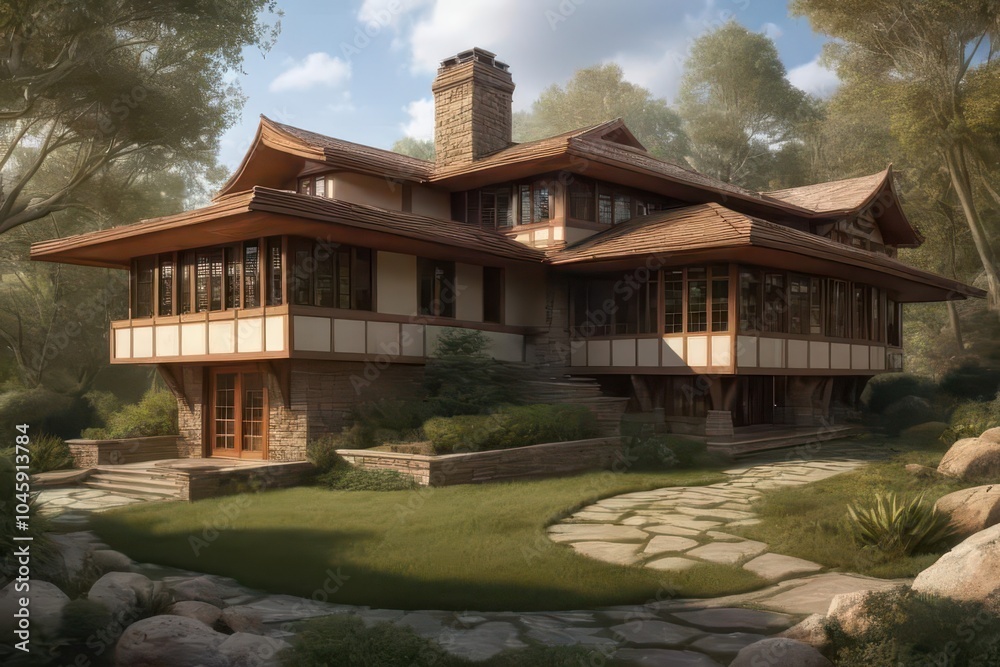 ai generated mansion house in modern and classic natural style in the village ai generated mansion house in modern and classic natural style in the village